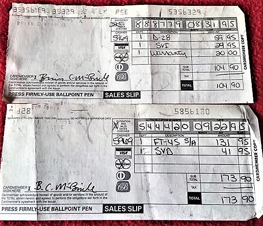 Receipts for computer parts purchased at Computer Show and Sale events in Northern California