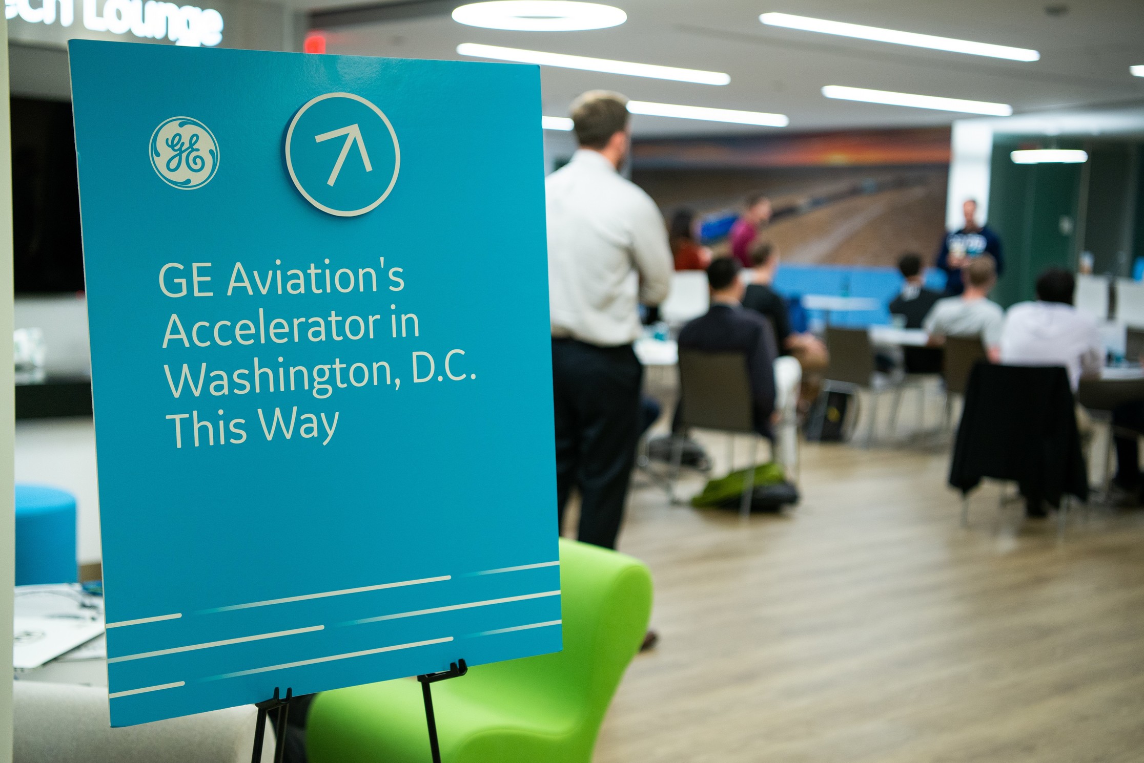 Attendees gathered at the GE Aviation space for Operation Code DC October 2018 meetup