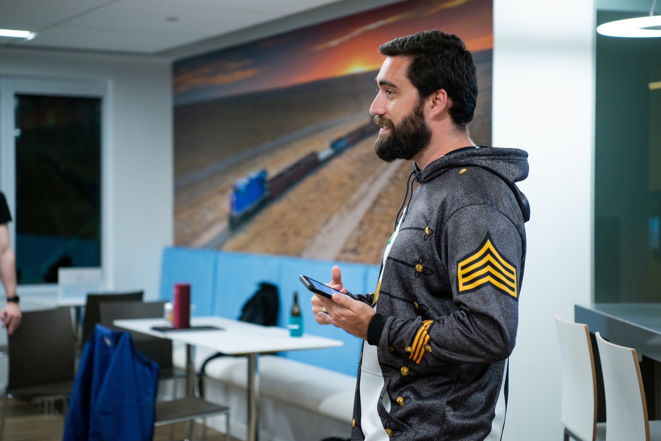 The author wearing a West Point Parade-inspired Full Dress Hoodie at the Operation Code DC October 2018 meetup