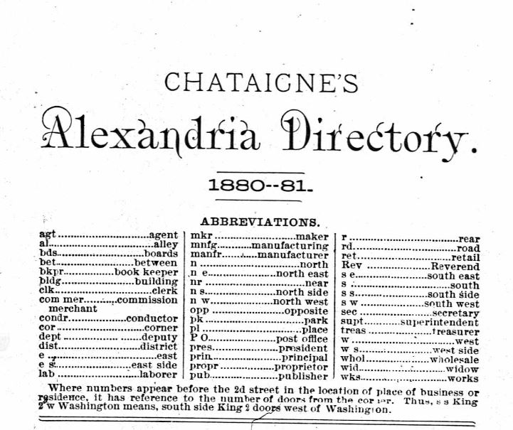 Image of the cover of the 1880-1881 Alexandria City Directory 